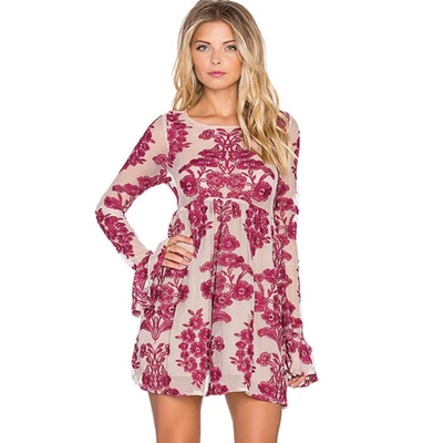 For Love & Lemons Temecula Wine Lace Coquette Floral Embroidered Mini Dress Med - Image 1 of 4