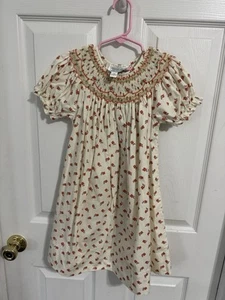Princess Lib Girls size 4T Ivory/Orange Floral Smocked Short Sleeve Bishop Dress - Picture 1 of 5