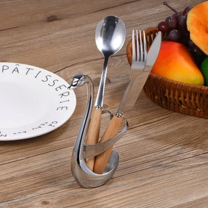 Swan Shaped Stainless Steel Fork Spoon Holder Heart Design Kitchen Tableware - Picture 1 of 12