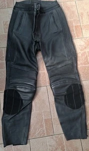 RHINO BLACK COWHIDE LEATHER BIKER TROUSERS RIDER PANTS SIZE 32/42 - Picture 1 of 12