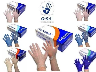Box of 100 /200 Gloveman Gloves - Choose Vinyl Nitrile Latex, Clear Blue Cobalt