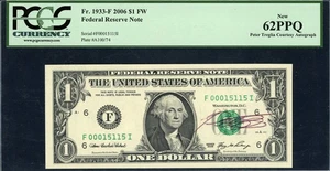 2006 Federal Reserve Note *Peter Treglia Courtesy Autograph* PCGS New 62 PPQ - Picture 1 of 2