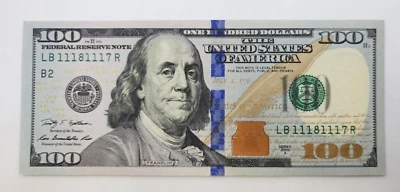 1118 1117  "  $100  Fancy Numbers trinary One Hundred Dollar bill - Image 1 of 3