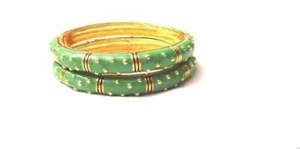 LIGHT GREEN ENAMEL BRACELET WITH GOLD DOTS-MAGNETIC CLOSURE-LAST ON... - Picture 1 of 9