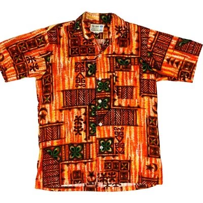 RARE VTG 60s 70s TO-DAY BARK CLOTH HAWAIIAN ALOHA SHIRT TIKI ROCKABILLY 36” - Image 1 of 4