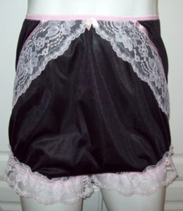 BLACK & PINK Nylon Tricot Bloomer SISSY PANTY Men  Women 34-48 Waistband 2X  ** - Picture 1 of 5