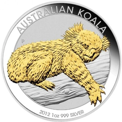 2012 Australia 1oz Fine Silver Dollar - 24K Gold Gilded Koala - Image 1 of 4