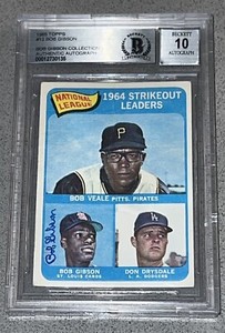 1965 Topps #12 Bob Gibson HOF Signed Vintage Baseball Card Cardinals BGS 10 AUTO
