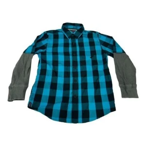Camisa con botones a cuadros XL Tony Hawk Boys con mangas térmicas negra y verde azulado - Imagen 1 de 5