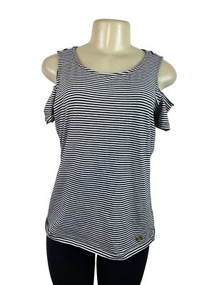 Camisa Top Michael Kors a Rayas Hombro Frío Blanco y Negro para Mujer Talla L Foto 1 de 4