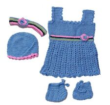 Girl's Frock Booties Hair Band 6-12 Months Baby Girls Handmade Blue And Pink 