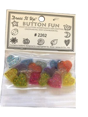 PLASTIC GLITTER HEARTS - Love Valentine's Day Novelty Dress It Up Craft Buttons - Image 1 of 2