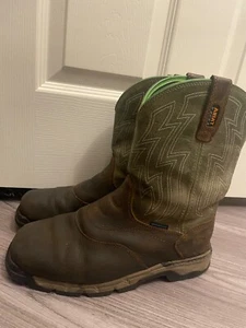stivali ariat rebar lavoro pelle uomo taglia 9,5 EE marrone verde punta morbida pull on - Foto 1 di 11
