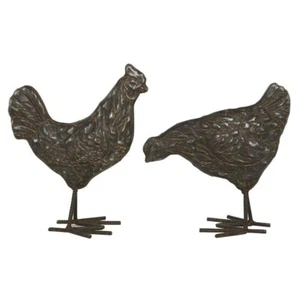 Rooster Sculpture Set of 2 Metal Rooster Statue Figurine Decor Farmhouse Country - Picture 1 of 2