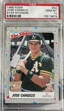 1988 FLEER STAR STICKERS #54 JOSE CANSECO PSA 10 A’s 40/40 MVP  *SET BREAK