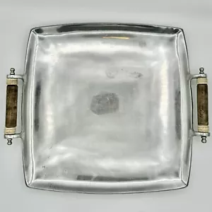 Large Vtg Lenox Metalware Abbreo Silver Tone Serving Tray Wood Handles 14”x16” - Picture 1 of 3