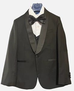 Perry Ellis Boys Slim Fit 5 piece Classic Black Tuxedo Set Size 8 w/Extras - Picture 1 of 13
