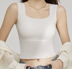 Womens Tank Top Camisole Breathable Sleeveless White Size Med Built In Bra - Picture 1 of 5
