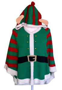 Major Label Group Christmas Elf Poncho Sweater with Hood Size Large - Picture 1 of 5