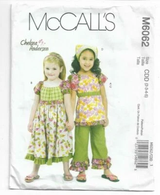MC CALL'S  #6062 TODDLER GIRL'S SIZES 2-3-4-5 TOP DRESS CAPRI PANTS PATTERN UC - Image 1 of 4