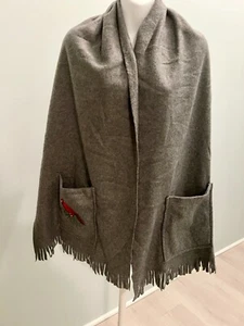 Cardinal Shawl Wrap Scarf Gray w/ Pockets 72" x 18" Soft Wool Blend Embroidered - Picture 1 of 4