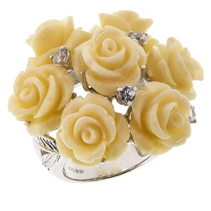 Rarities Sterling Silver White Carved Coral Accented White Zircon Rose Bouquet - Picture 1 of 2
