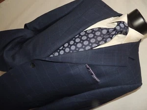 Ermenegildo Zegna Men's Blue Windowpane jacket coat size 40 R - Picture 1 of 13