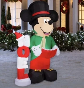NEW 7' Lighted Noel Mickey Mouse Christmas Inflatable Caroler Santa Hat Disney - Picture 1 of 5