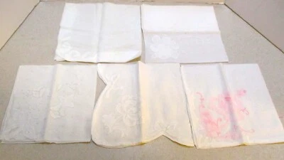 Lote De 5 Pañuelos De Colección Aplicados Blanco Y Rosa Boda Foto 1 de 4