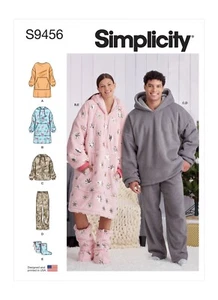 SIMPLICITY 9456 UNISEX OVERSIZED HOODIES PANTS BOOTS Sewing Pattern Sizes XS-XL - Picture 1 of 15