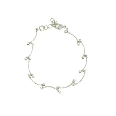 Pulseira ajustável folheada a prata corrente de elos de sino barra curva fina pequena D432 - Imagem 1 de 4