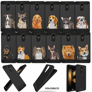 Per LG Stylo 4/Q Stylus, Custodia Disegni Cani Slim Nera Flessibile TPU Cover - Foto 1 di 91