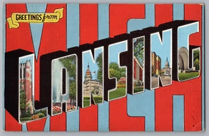 Postcard Greetings From Lansing, Michigan, Large Letter - Picture 1 of 2
