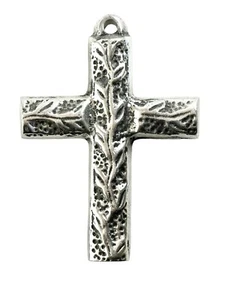 Vintage Silver Pewter Decorative Cross Ornate Etched Branch Hanging Wall Art - Picture 1 of 6