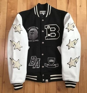 2015 Fall Winter Bape Sta Leather Sleeve A Bathing Ape School Varsity Jacket XL - Picture 1 of 10