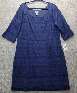 Rabbit Design Sheath Dress Women XL Navy Lace Cotton Lined 3/4 Sleeve Round Neck - Picture 1 of 7