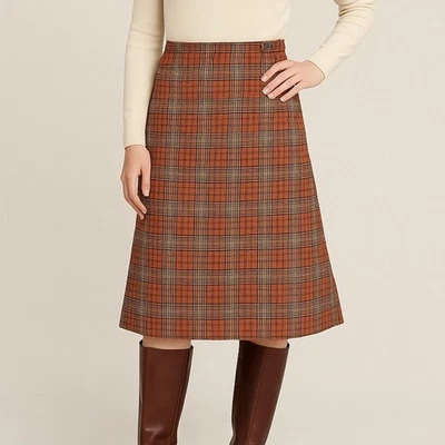 Vintage Pendleton Wool Plaid A-Line Skirt Orange Brown Glen Check USA Size 10 - Image 1 of 4