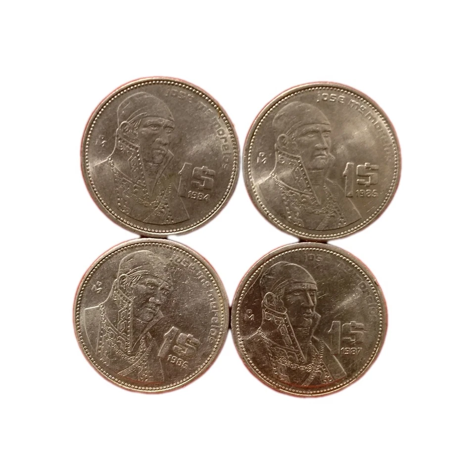 México 1 peso, 4 LOTE DE MOEDAS 1984, 1985, 1986, 1987 - Imagem 1 de 1