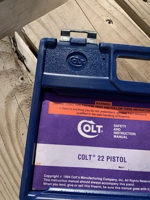 Colt 22LR Pistol Factory Blue Hard Case & Original Safety Manual. Vintage 1994 - Image 1 of 4
