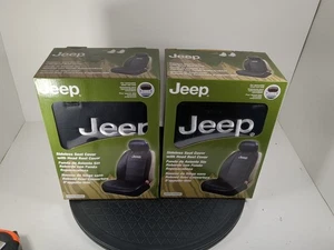 New Jeep Logo 2 Front Car Truck Black Synthetic Leather Sideless Seat Covers Set - Picture 1 of 8