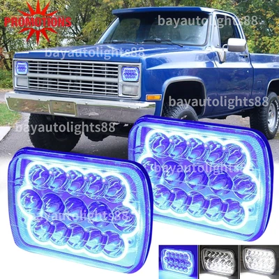Pair 7x6 inch Led Headlights blue halo Fit for Chevrolet C10 C20 C30 K10 K20 K30 - Image 1 of 4