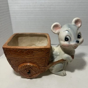 Vintage Maus Ziehwagen Keramik Übertopf Süßigkeiten Behälter 5,5" lang Japan - Bild 1 von 7