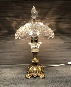 Vtg Heavy Cut Lead Crystal Glass Gold Metal Base Boudoir Lamp Hollywood Regency - Picture 1 of 20