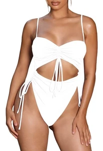 Viottiset Women's Cut Out Drawstring One Piece Swimsuit Cheeky High Cut Bathing - Picture 1 of 2