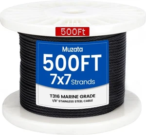 500 ft 1/8" Black Stainless Steel Cable Railing System Hardware T316 Stainles... - Bild 1 von 6