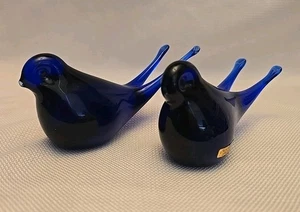 Vintage Mantorp Schweden Kobaltblau Glas Vogel Spatz Kunst Glas Figur 2 Stück - Bild 1 von 11