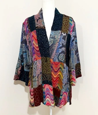Chaqueta estilo kimono boho mezcla lana Anu tapiz bordado lentejuelas talla XL Foto 1 de 4