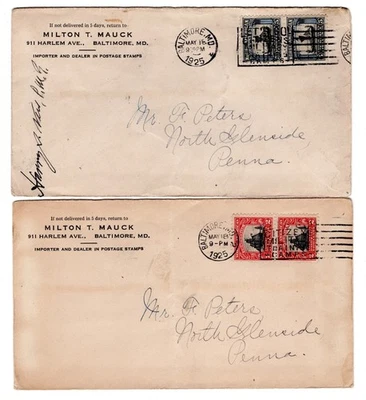 #620-21 Norse-American Set FDC 1925 U/O Unofficial Baltimore Early Mauck Signed - Image 1 of 2
