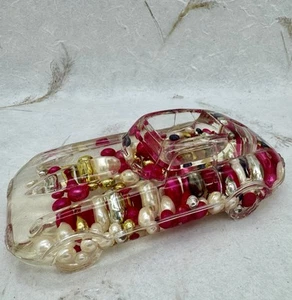 ML VTG Jaguar fermacarte auto portapenne perline colorate galleggianti RARO 5,5” lucite - Foto 1 di 12