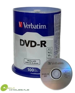 VERBATIM Blank 16X DVD-R DVDR 4.7GB Branded Logo 100pk Spindle Recordable Disc - Picture 1 of 4